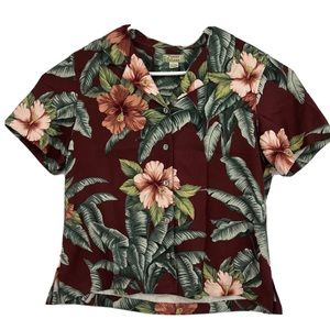 Tommy Bahama Womens Size L Floral Silk Wool Blend Camp Shirt
